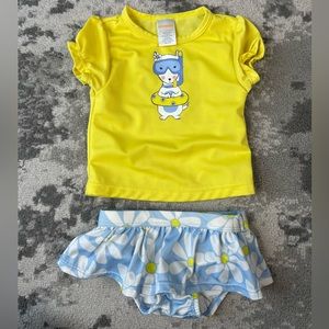 Gymboree Swim Yellow and Blue Daisy Hippo 2 Piece Swimsuit Size 6-12M
